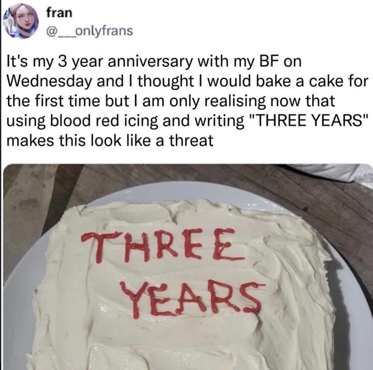 My attempt at an anniversary cake turned into a warning to my boyfriend