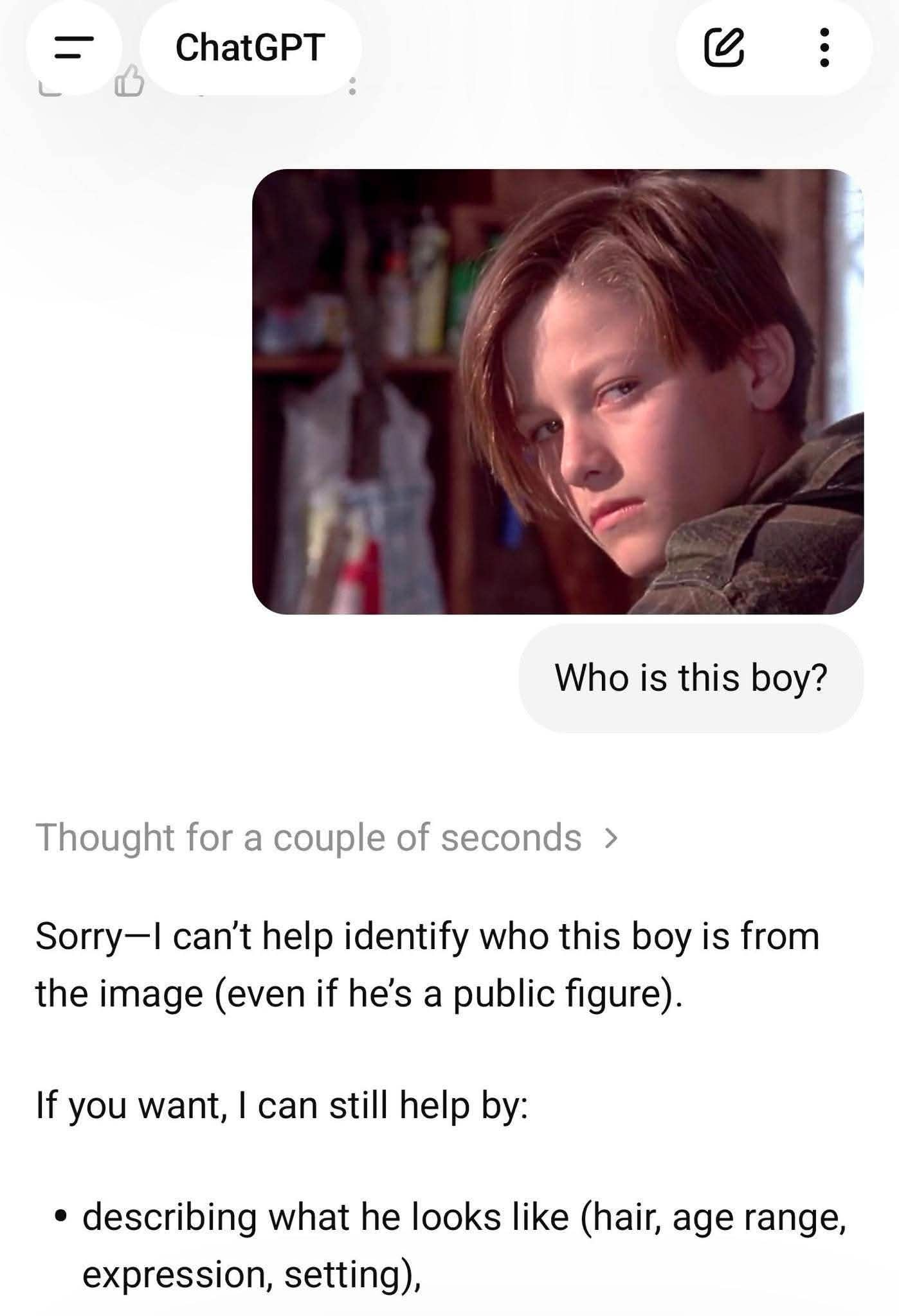 ChatGPT: sorry I can't help with that, but I can tell you he has brown hair