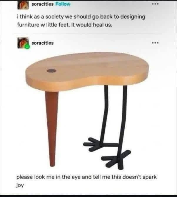 This table has bird feet and I can't stop staring.