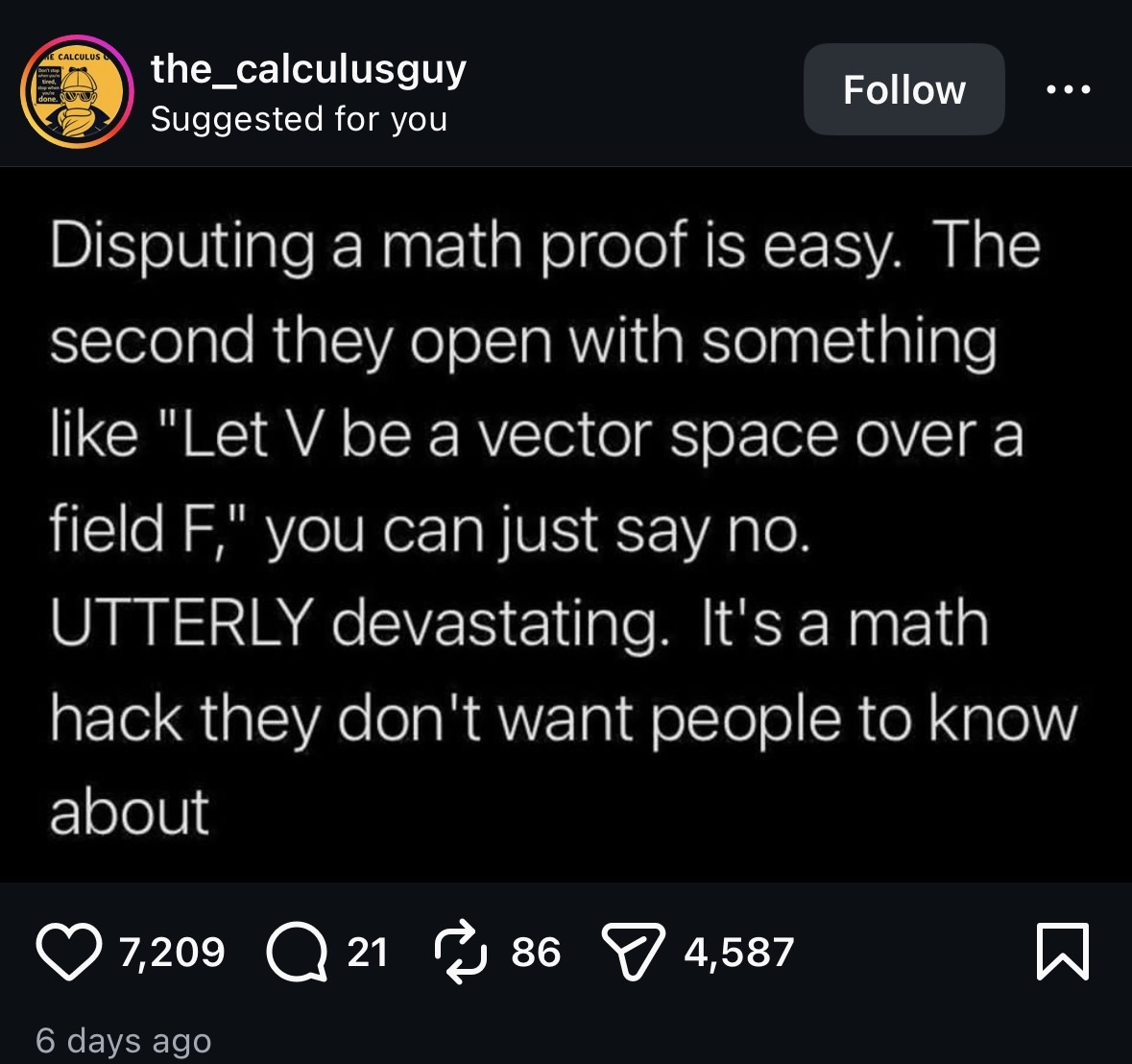 My math hack for when they start talking about vector spaces but I just wanna say 'no'