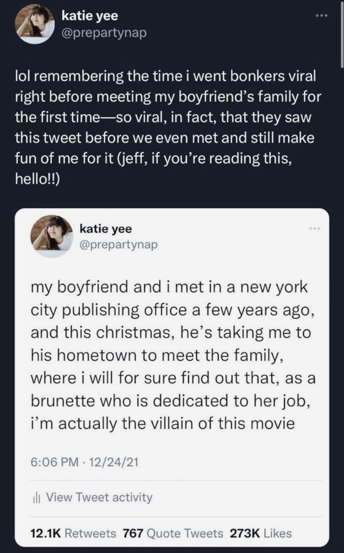 When your viral tweet about your job is the first thing your boyfriend's family sees before meeting you.