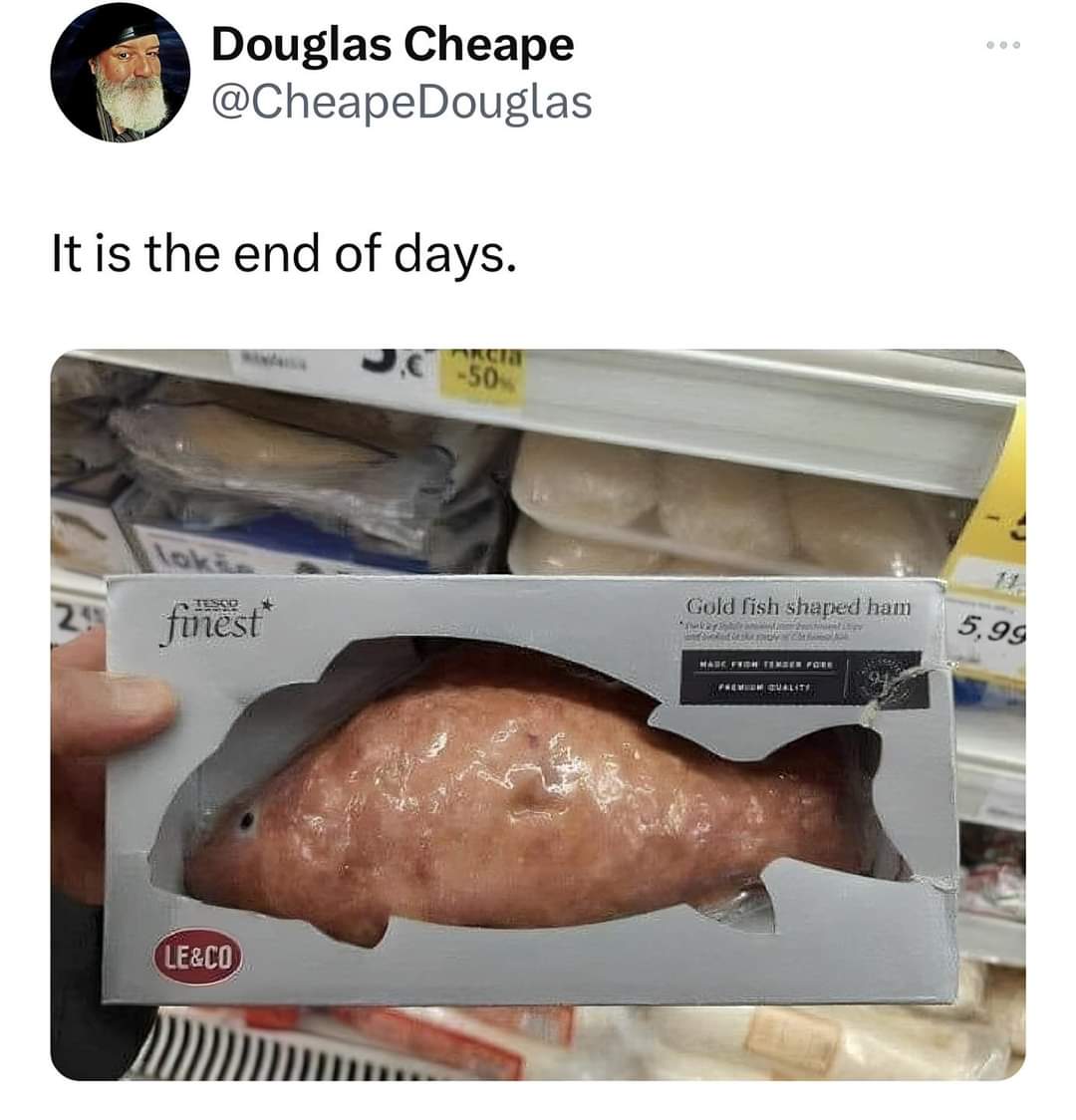 Lol no way they actually sell goldfish shaped ham, the end times are here.