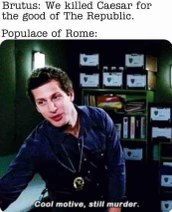 Me explaining why killing Caesar was actually a good thing, but then remembering... it's still murder.