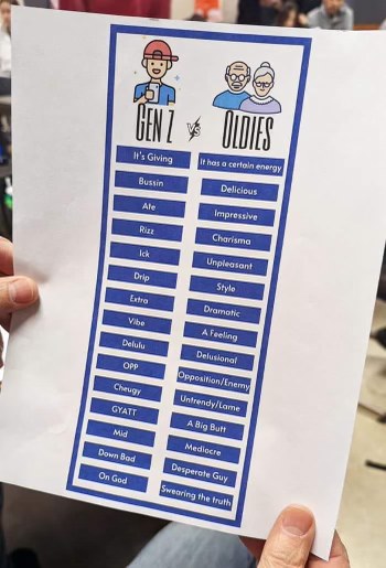 This chart is a whole vibe, comparing Gen Z slang to what the oldies say.