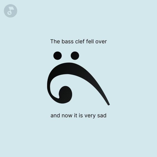 The bass clef fell over and now it's sad, lol