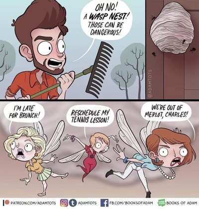 When you find a wasp nest and your fairy friends are more worried about brunch and wine.