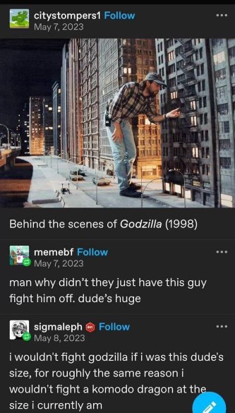 This guy's pose looks like he's about to fight Godzilla himself