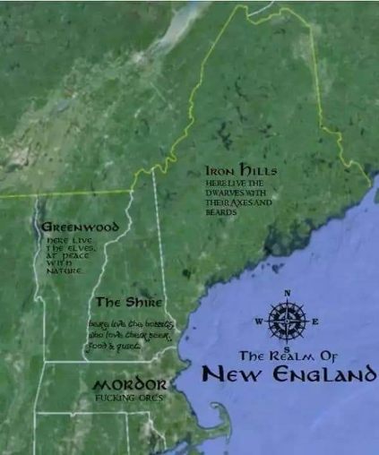 Lol, someone mapped out New England like Middle Earth and Mordor is just... well, Mordor.