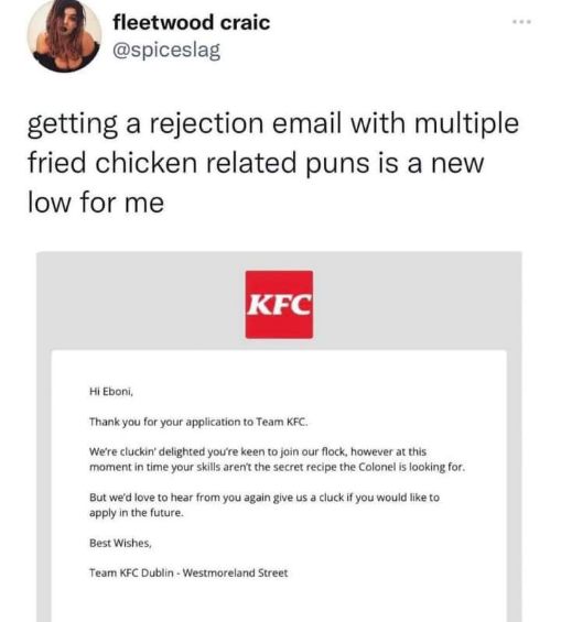 Yikes, talk about a fowl rejection. KFC really went too far with these puns.