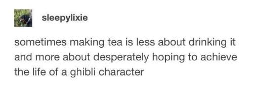 me making tea and wishing I was a Studio Ghibli character living in a cozy cottage