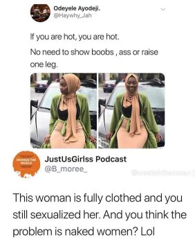 This is apparently about women needing to be fully clothed to not be sexualized, but like, why though?