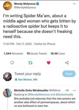 This woman's concept for Spider-Ma'am is too real, especially the perimenopause powers part.