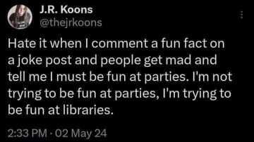 This person isn't trying to be fun at parties, they're aiming for library vibes.