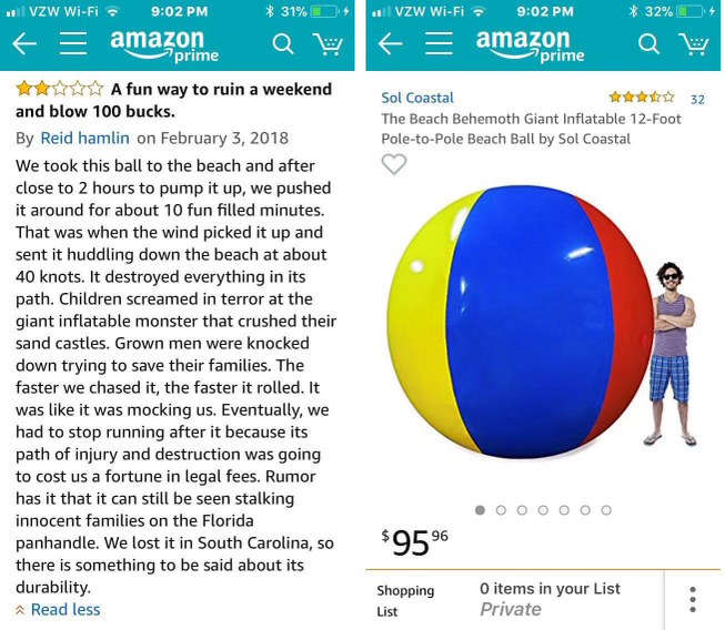 This beach ball review is intense lol, sounds like a horror movie monster