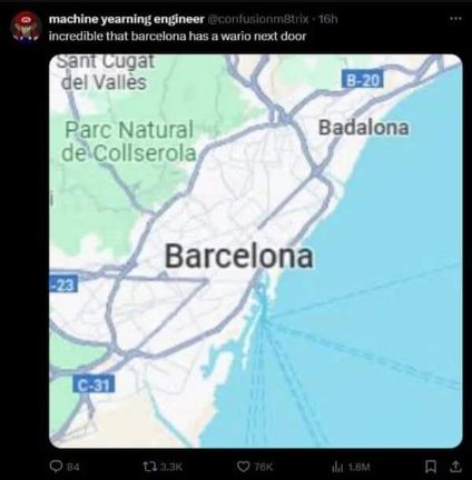 wait, is that Wario living next door to Barcelona on this map?