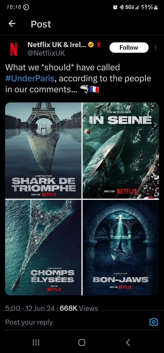 Netflix came up with some insane shark movie titles that are way better than #UnderParis