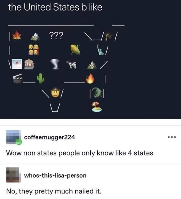 When someone tries to represent the entire US with just emojis and gets it vaguely right