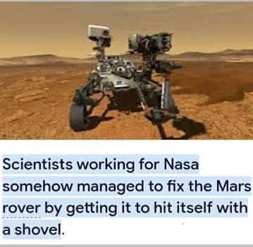 NASA fixing the Mars rover by just having it hit itself with a shovel lol