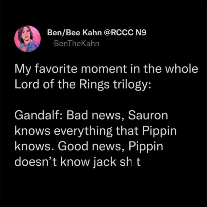 The only reason Pippin's idiocy is a good thing lol